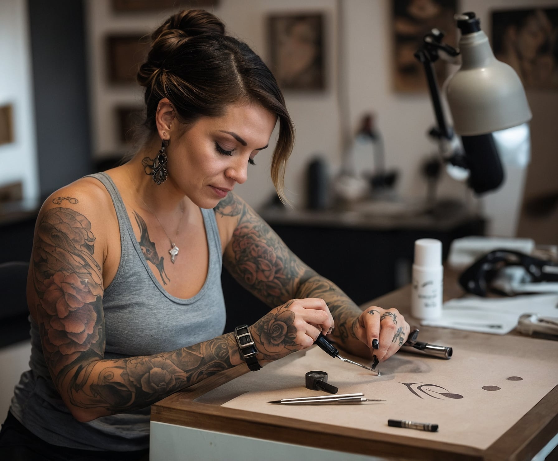 Tatuaje detallado y elegante en línea fina.